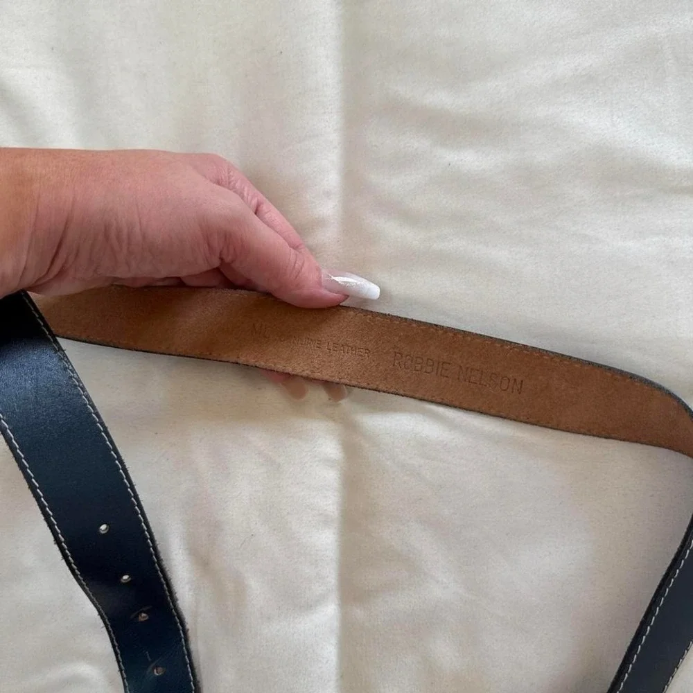 80s‎ robbie nelson navy genuine leather belt size medium large